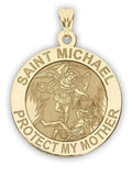 Saint Michael - Protect My Mother - Religious Medal - 2/3 Inch Size of Dime, Strong 14K Yellow Gold