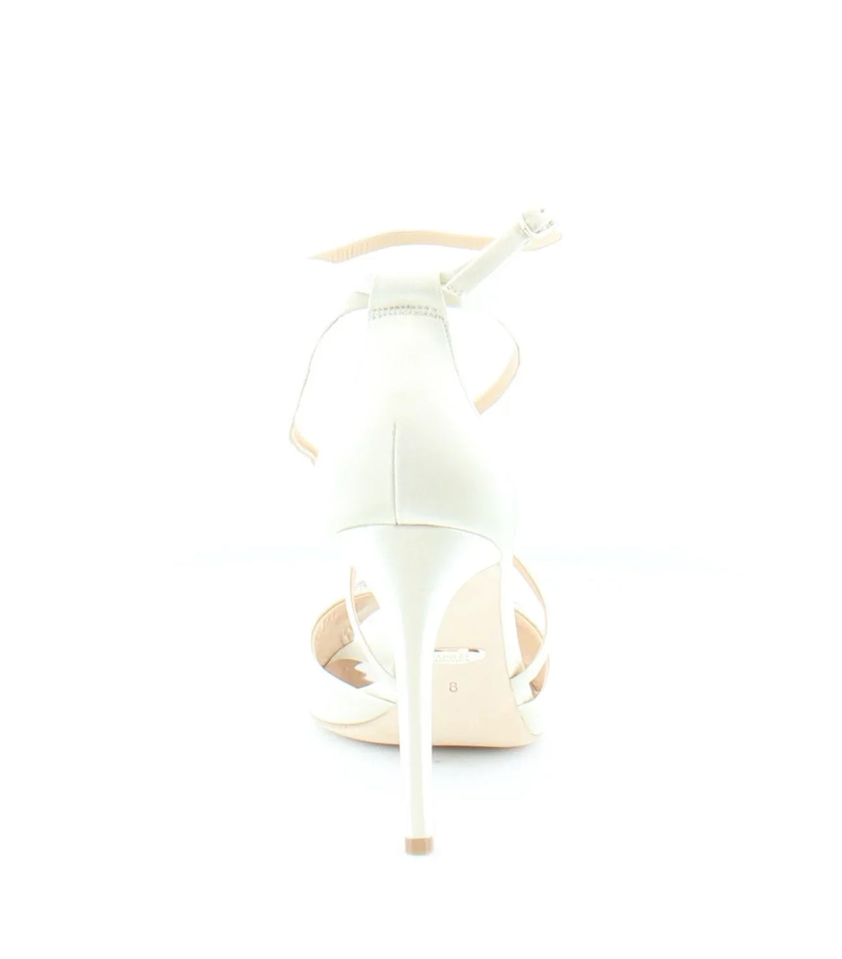 BADGLEY MISCHKA Womens Ivory Satin Beige Cushioned Footbed Dustbag Embellished Ankle Strap Tatum Open Toe Stiletto Buckle Dress Heeled Gladiator Sandal 8