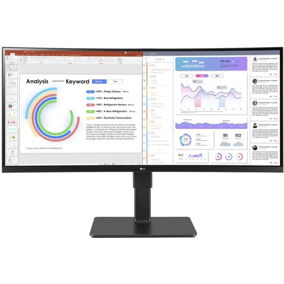 LG Ultrawide 34\" 3440 x 1440 LED HDR10, sRGB Curved Monitor, Textured Black, 34BQ77QB-B
