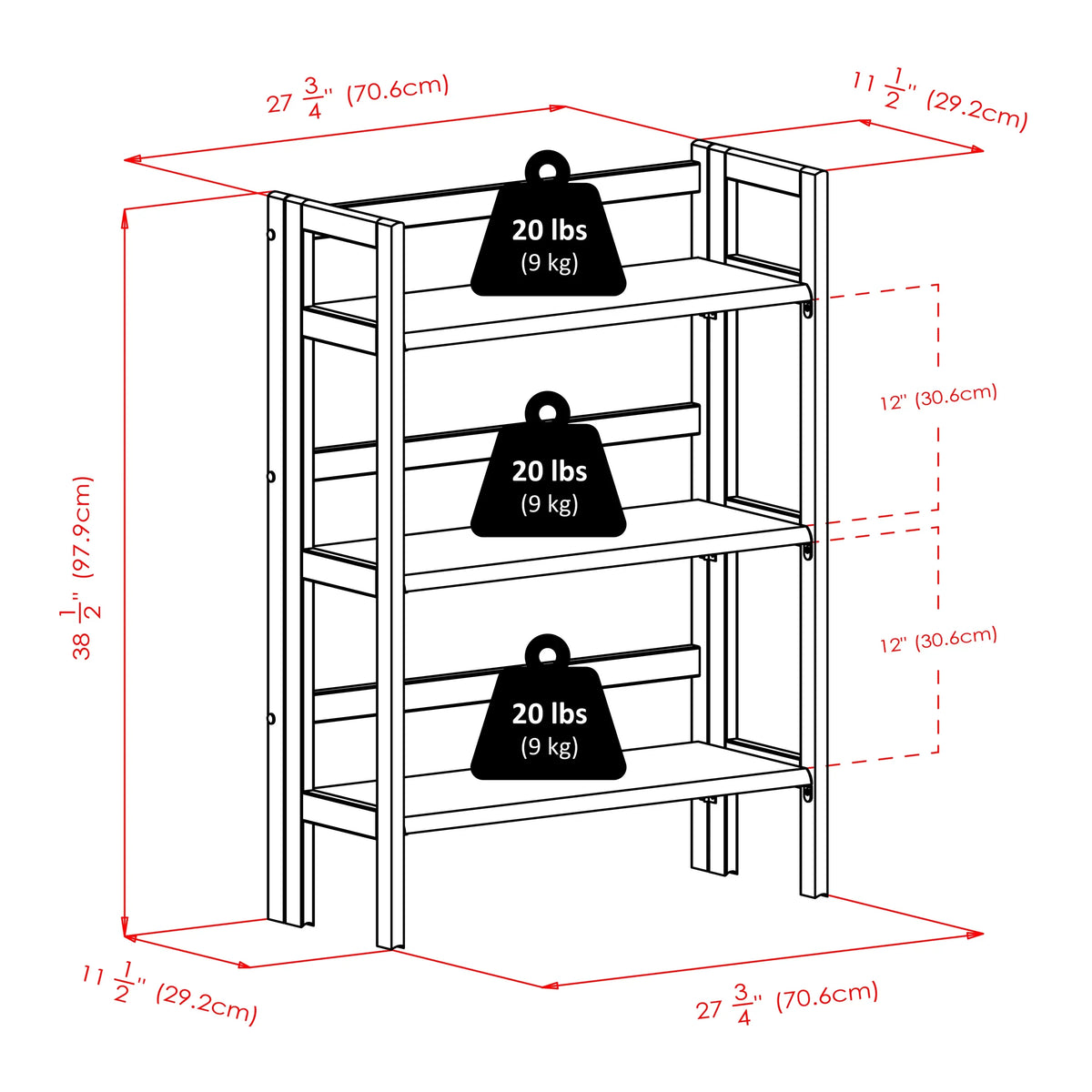 Winsome Timber Terry 3-Tier Foldable Shelf, Stackable, Walnut Finish