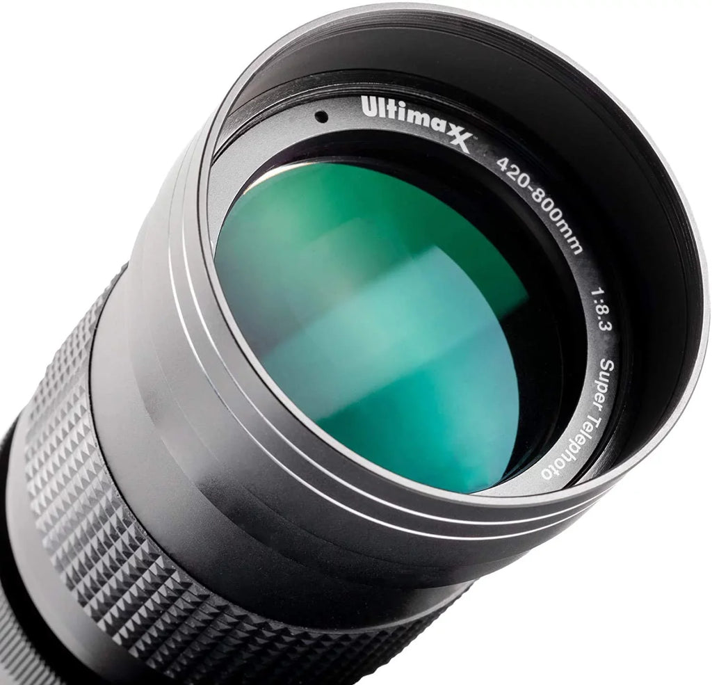 Ultimaxx 420-800mm f/8.3-16 Super HD Manual Telephoto Zoom T-Mount Lens Kit for Nikon F-Mount D6, D5, D4, D850, D810, D800, D780, D750, D610, D600, D7500, D7200, D5600, D5500, D5300, D3500 and D3400 D