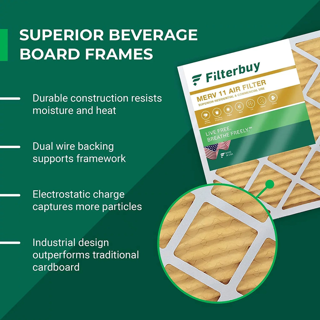 Filterbuy 16.38x21.5x1 MERV 11 Pleated HVAC AC Furnace Air Filters (3-Pack)