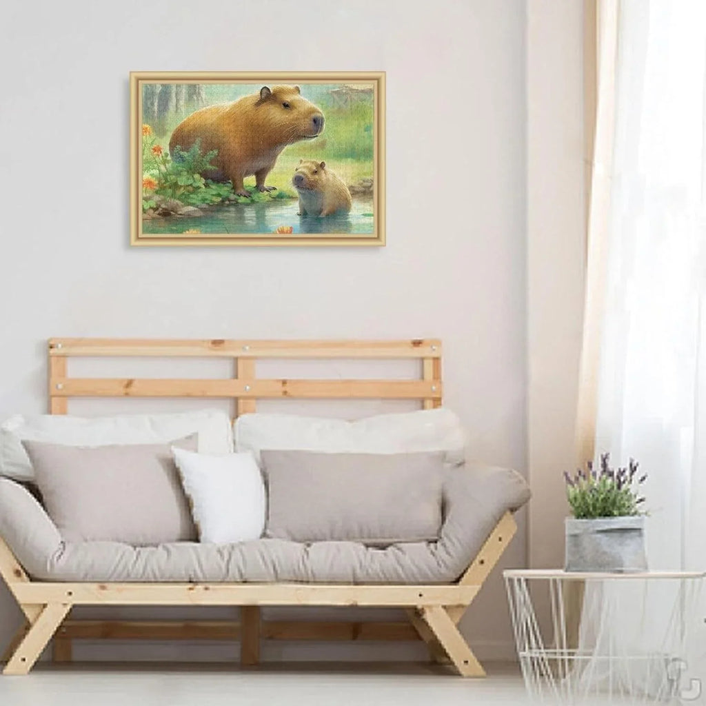1000 PCS Capybara Family Jigsaw Puzzle, Paper Timber Composite Material Zigsaw with Storage Bag, Puzzle for Adults, Fun Challenging Brain Exercise Family Game Gift for Kids Friends Parents
