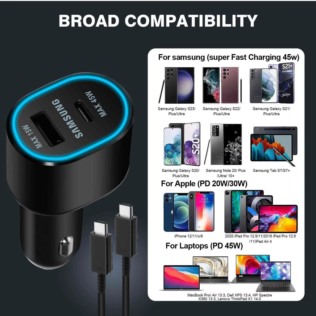 Super Fast Dual Car Charger Usb (45W+15W) Two Ports EP-L5300 Black for Lenovo Legion Y700