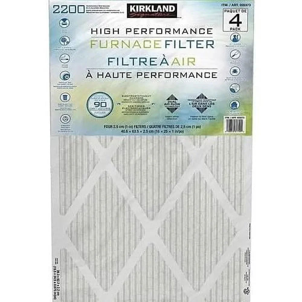 High Performance Furnace Filter, 2200 Microparticle Performance Allergen Reduction - 4 PACK (16X25x1) - 90 Day - Dual Airflow Technology
