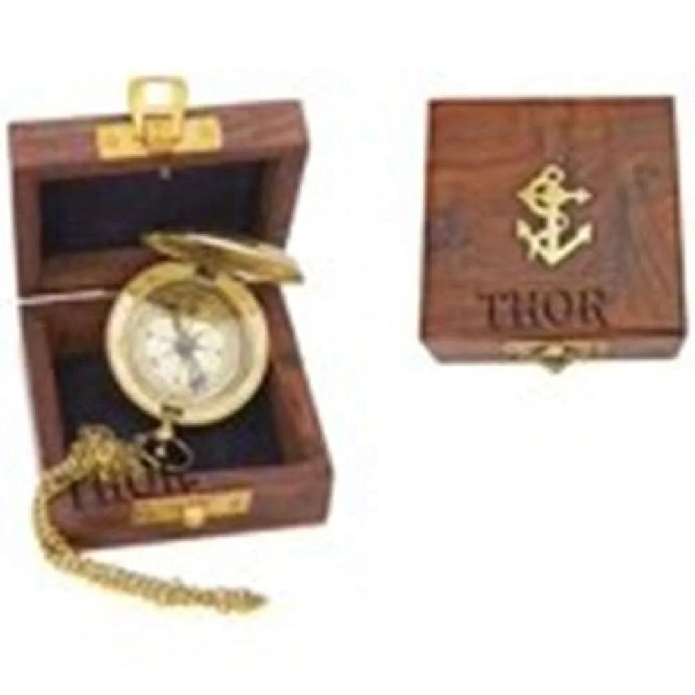 Brass Push Button Pocket Compass Marine Nautical Lumber Box Ideal for Gift