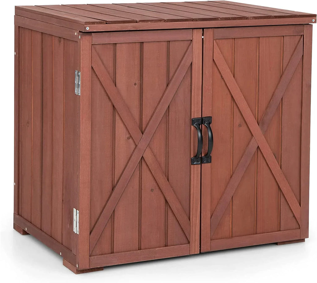 30" Outdoor Storage Box, Timber Storage Deck Box W/Spacious Inner Space & Countertop, Tool Storage Cabinet for Backyard Garden Porch, Easy Assembly, 30" x 22" x 28.5" (Brown)