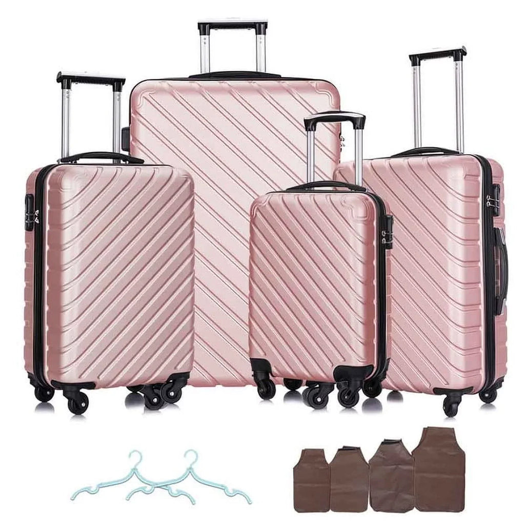 4 Piece Hardshell Luggage Sets,Travel Suitcase,Carry On Luggage with Spinner Wheels Free Enclosure Inside rose gold