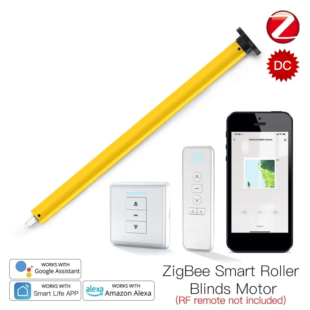 Lepmerk Automatic 25mm Smart Tubular Roller Blinds Motor Battery Powered Built-in Receiver RF433 Remote Control for 38mm Tube Smart App Wireless Remote Control Voice Control with Home