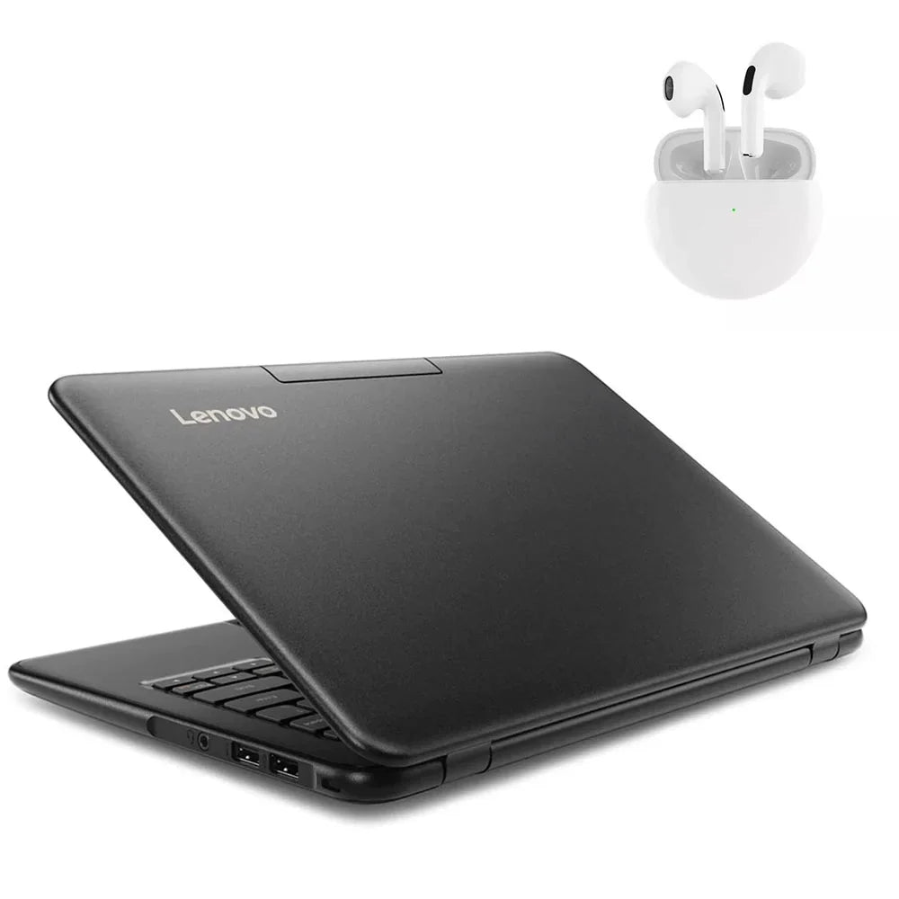 Restored Lenovo 100e Laptop 11.6" Intel Processor 4GB RAM 64GB SSD Windows 10 Pro with Wireless Earbuds (Refurbished)