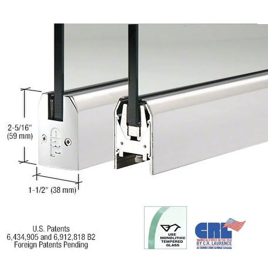 CRL DR2TPS12P Polished Stainless 1/2" Glass Low Profile Tapered Door Rail Without Lock - 8" Patch