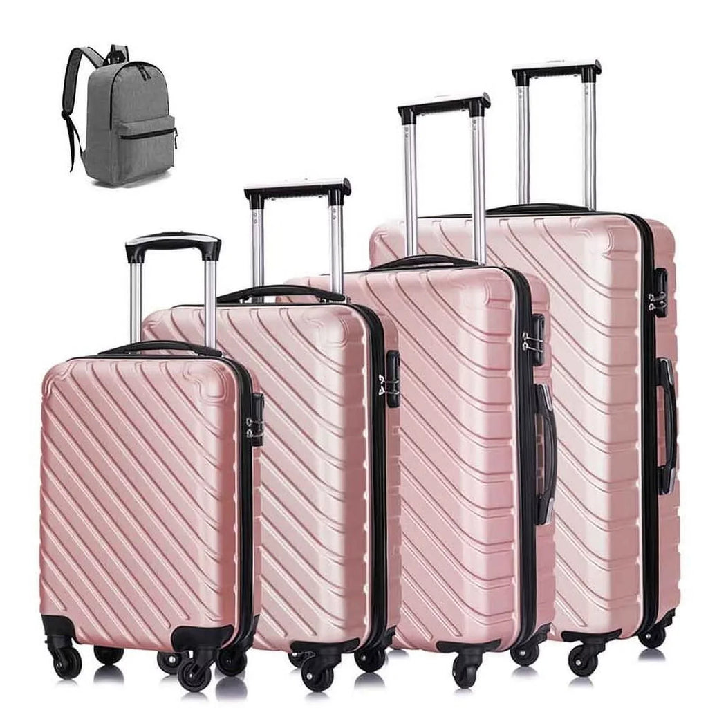 4 Piece Hardshell Luggage Sets,Travel Suitcase,Carry On Luggage with Spinner Wheels Free Enclosure Inside rose gold