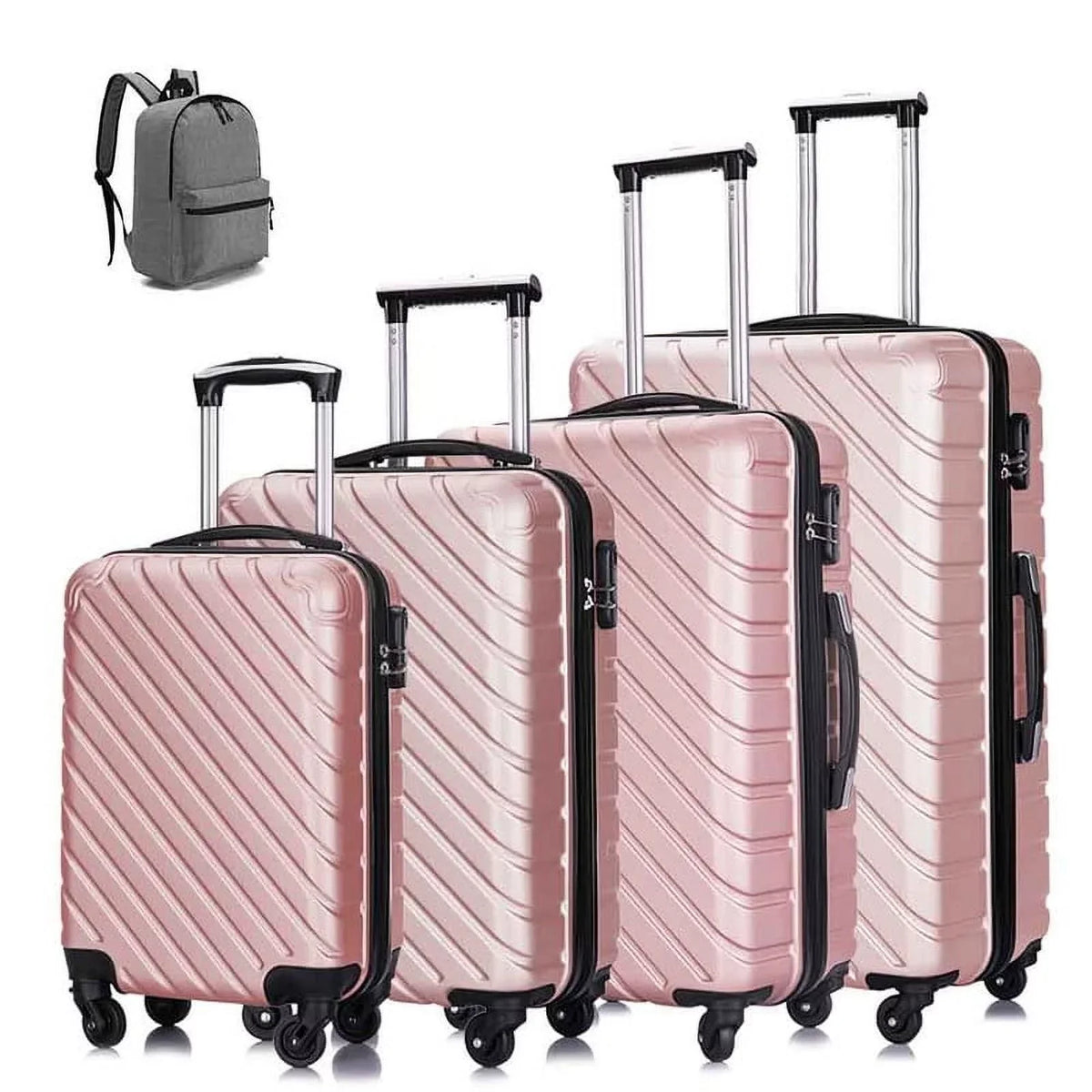 4 Piece Hardshell Luggage Sets,Travel Suitcase,Carry On Luggage with Spinner Wheels Free Enclosure Inside rose gold