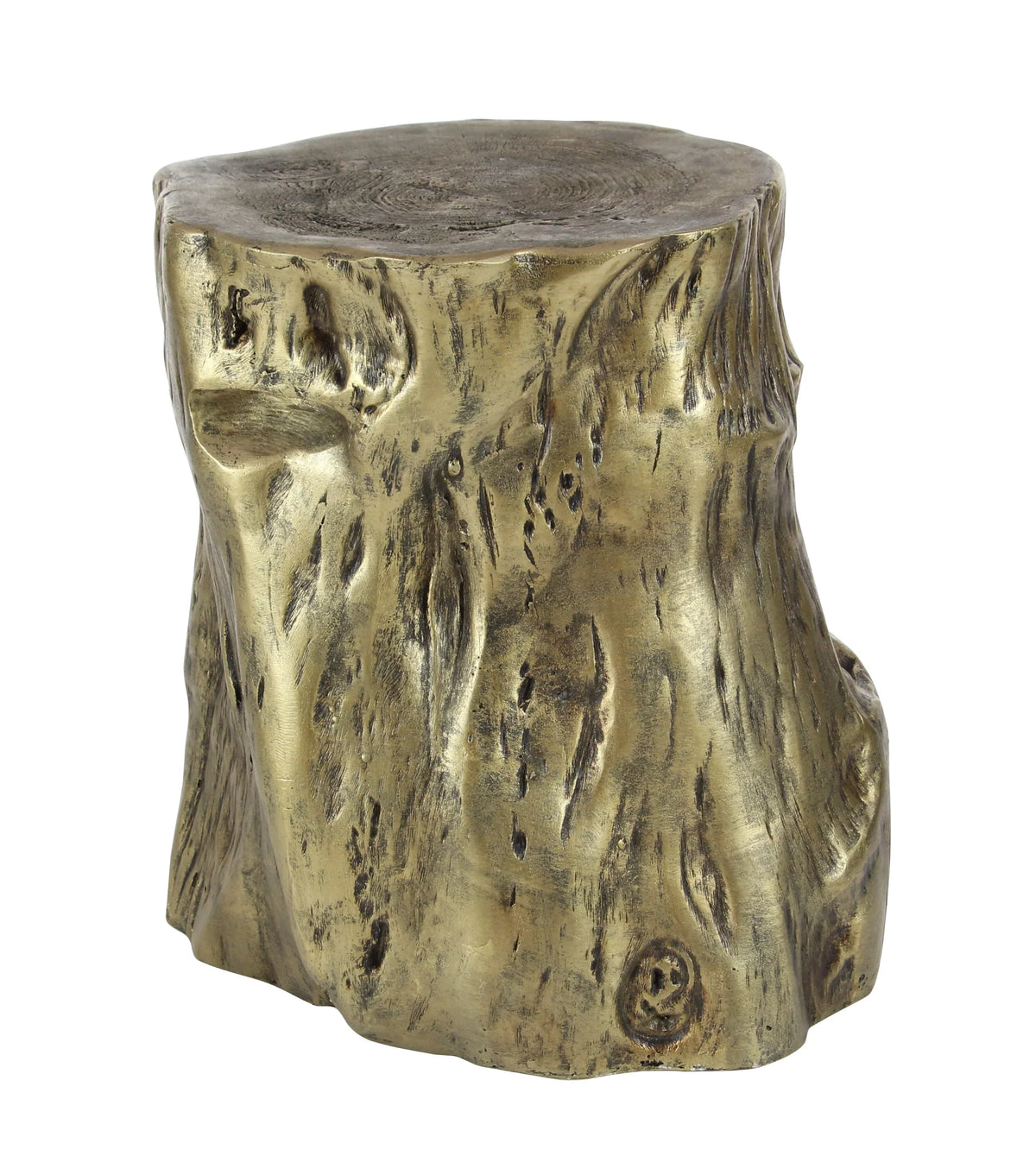 DecMode Eclectic Gold Chopped Tree Log Inspired Accent Table, 18"W x 19"H with Gold Carved Lumber Grain Finish