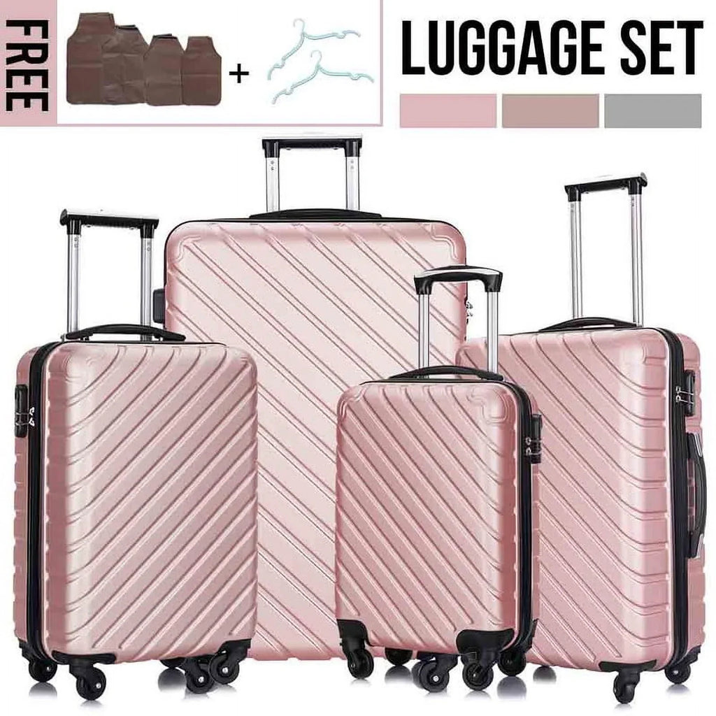 4 Piece Hardshell Luggage Sets,Travel Suitcase,Carry On Luggage with Spinner Wheels Free Enclosure Inside rose gold
