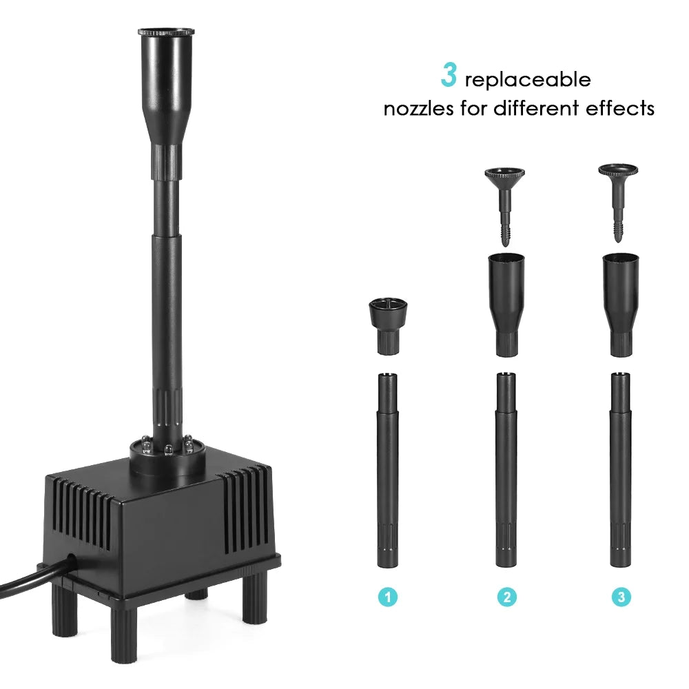 Lixada LED Light Submersible Water Pump 10W for Fish Aquarium Bird Bath Garden Pond Fountain 600L/H AC