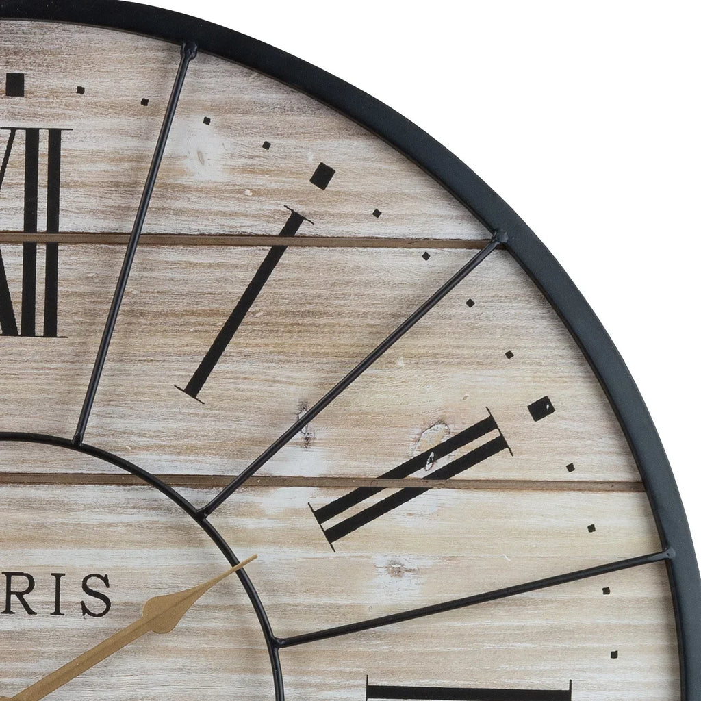 Sorbus Paris Oversized Wall Clock, Centurion Roman Numeral Hands, Parisian French Country Rustic Large Decorative Modern Farmhouse Decor Ideal for Living Room, Analog Plank Metal Clock, 24” Round