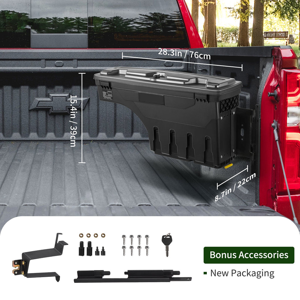 SKYSHALO Truck Bed Storage Box, Lockable Lid, 6.6 Gal/20 L Waterproof ABS Wheel Well Tool Box, Compatible with Chevrolet Silverado 1500 GMC Sierra 1500 2019-2021, Black, Passenger Side