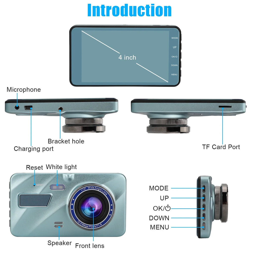 HD 1080P 2 Lens Car DVR Dash Cam Front Rear View Camera Video Recorder G-Sensor