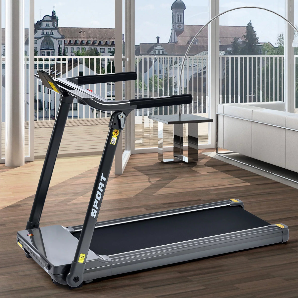 Dcenta Folding Electric 3.5HP Treadmill Medium Running Machine Motorised Gym 330lbs；Portable Compact Treadmill Foldable for Home Gym Fitness Workout Jogging Walking,Electric Motorized 14KM/H