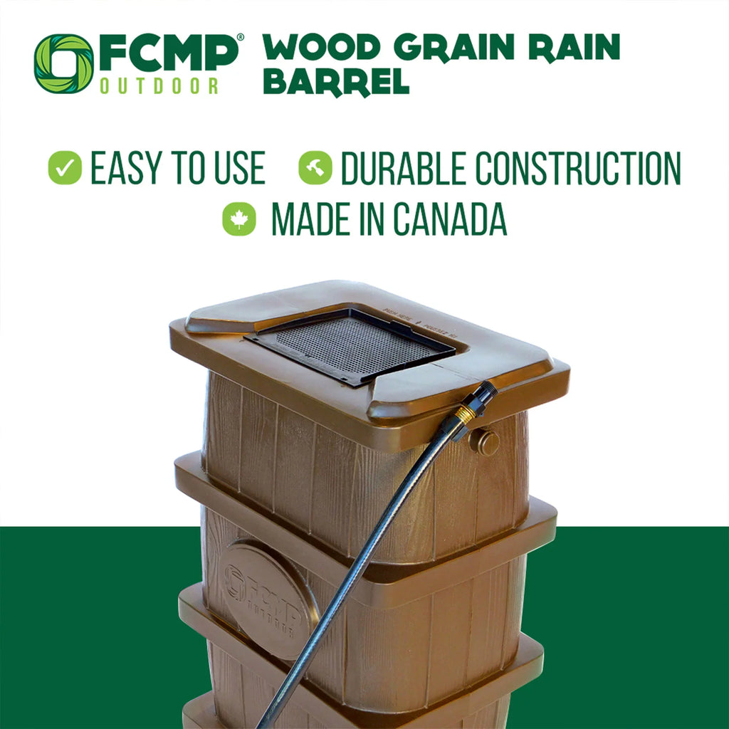 FCMP Outdoor WG4000 45 Gallon Timber Grain Rain Water Catcher Barrel, Brown