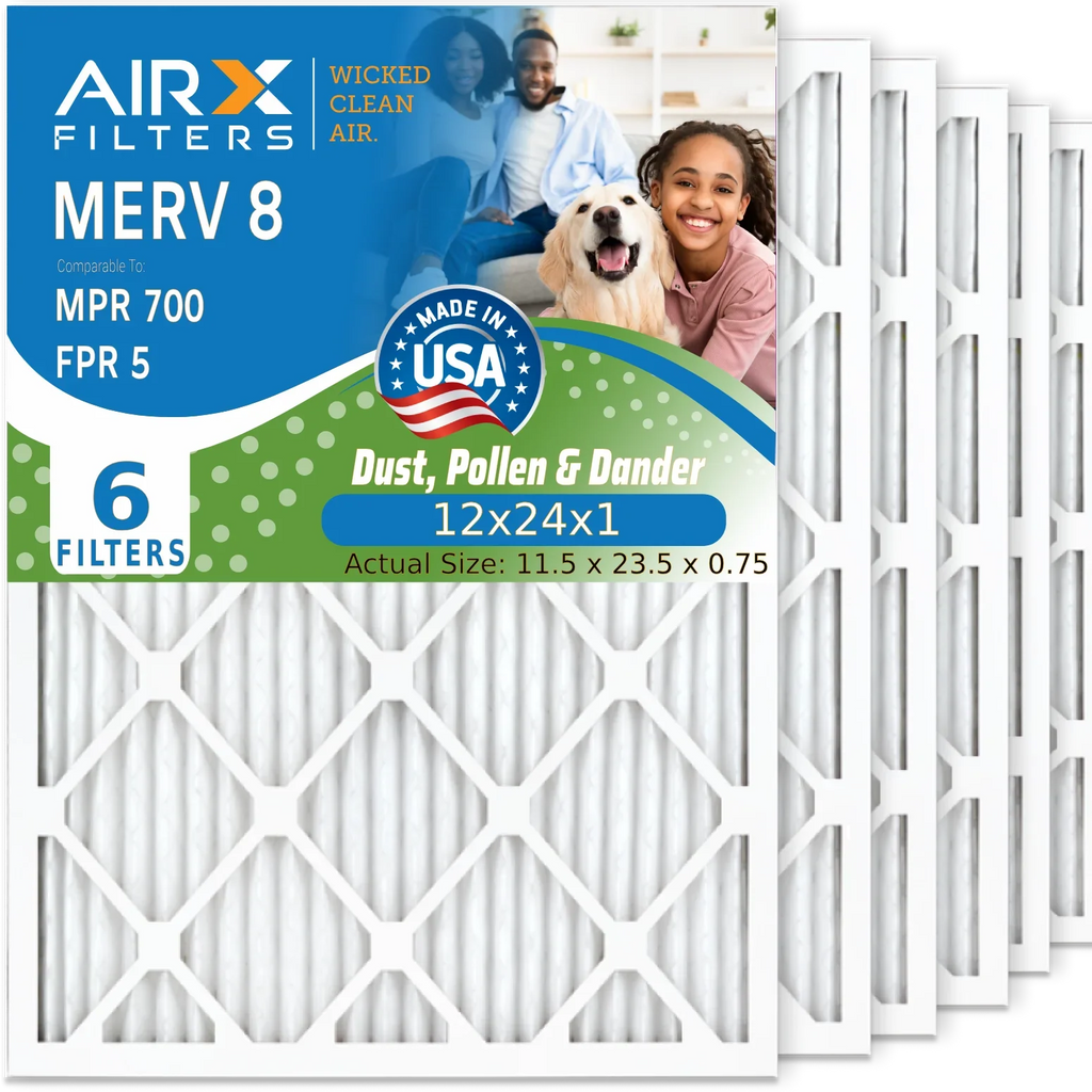 12x24x1 Air Filter MERV 8 Comparable to MPR 700 & FPR 5 Electrostatic Pleated Air Conditioner Filter 6 Pack HVAC AC Premium USA Made 12x24x1 Furnace Filters by AIRX FILTERS WICKED CLEAN AIR.