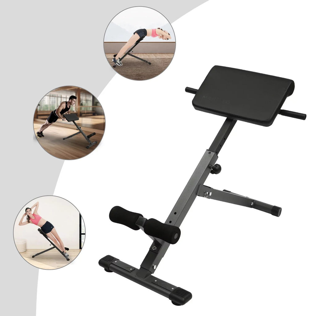 Black Adjustable Roman Chair Workouts Sit up Gym Bench Extension Machine for Home 5-Level 330 lbs