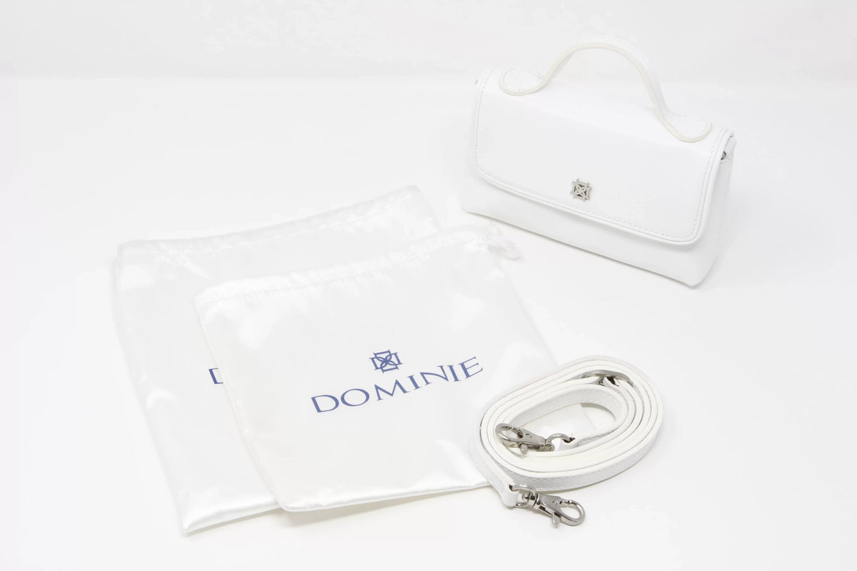 DOMINIE Crossbody Handbag /Clutch Purse White Leather With Removable Shoulder Strap Unisex Audrey