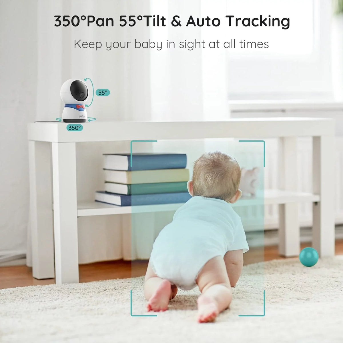BOIFUN Video Baby Monitor with Remote Pan-Tilt-Zoom, 1080P, Motion Detection & Auto Track, 300M Long Range, APP, Night Vision, 5'' Smart Baby Monitor with Camera and Two-way Audio