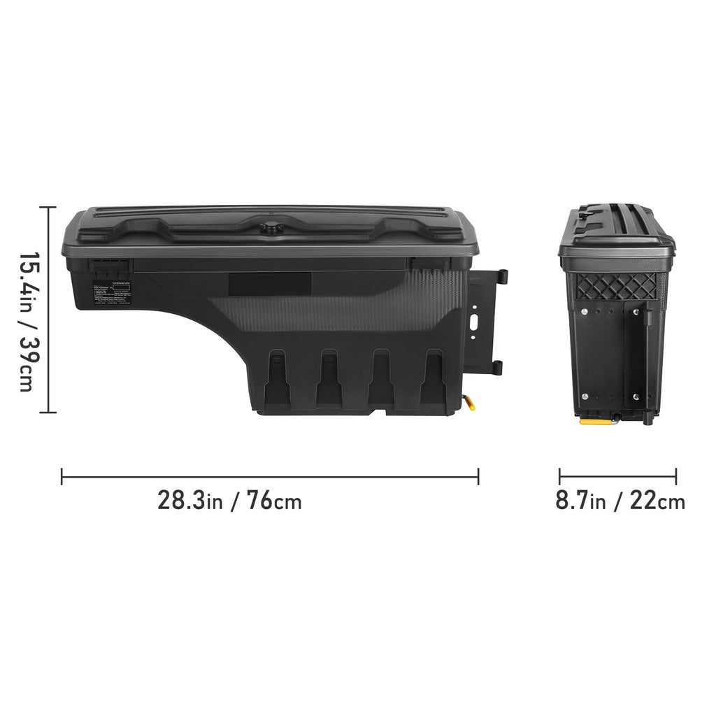 SKYSHALO Truck Bed Storage Box, Lockable Lid, 6.6 Gal/20 L Waterproof ABS Wheel Well Tool Box, Compatible with Chevrolet Silverado 1500 GMC Sierra 1500 2019-2021, Black, Passenger Side