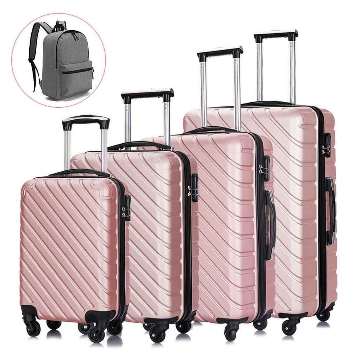 4 Piece Hardshell Luggage Sets,Travel Suitcase,Carry On Luggage with Spinner Wheels Free Enclosure Inside rose gold