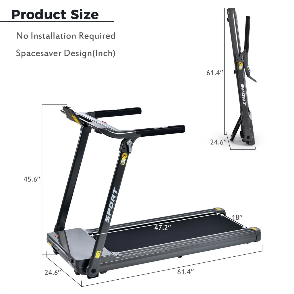 Dcenta Folding Electric 3.5HP Treadmill Medium Running Machine Motorised Gym 330lbs；Portable Compact Treadmill Foldable for Home Gym Fitness Workout Jogging Walking,Electric Motorized 14KM/H