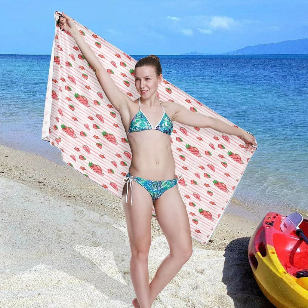 Bestwell Red Strawberry Pink STRI Beach Towel Oversized Towel Blanket, Thin Lightweight Microfiber Sand Free Quick Dry Towel, 30”X60” Multipurpose Pool Bath Yoga Swim Shower Towel