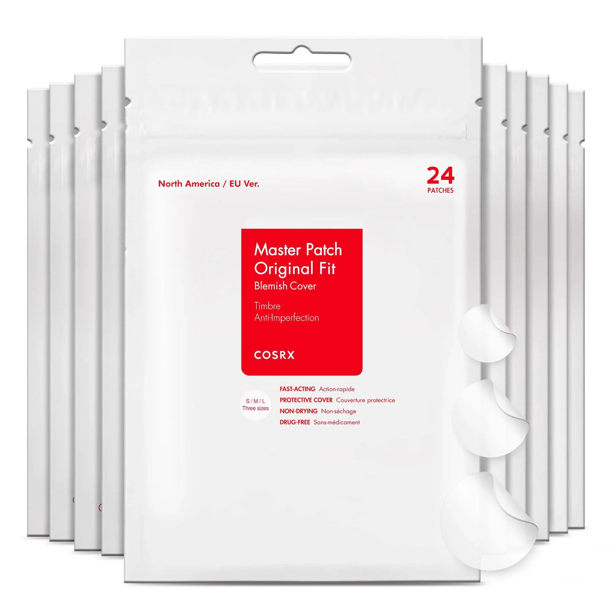 Cosrx Acne Pimple Patch Absorbing Hydrocolloid Original 3 Size Patches For Blemishes And Zits Shield Spot Stickers For Face And Body, Not Tested On Animals, No Toxic Ingredients (240 Count (Pack.