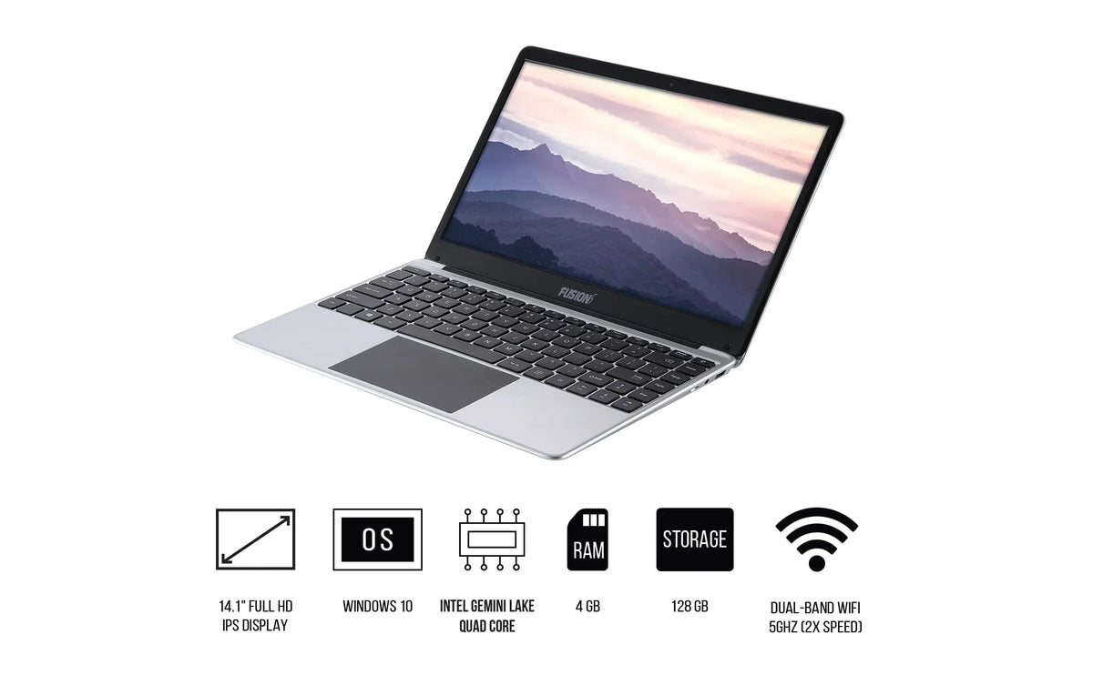 14.1" Full HD Windows 10 Laptop - Windows 11 Compatible, 128GB Storage, 4GB RAM, T90B+ Pro Model Lapbook, Intel Quad Core CPU, 5GHz WiFi (Dual-Band WiFi) 2X WiFi speeds, Supports M.2 SATA SSD