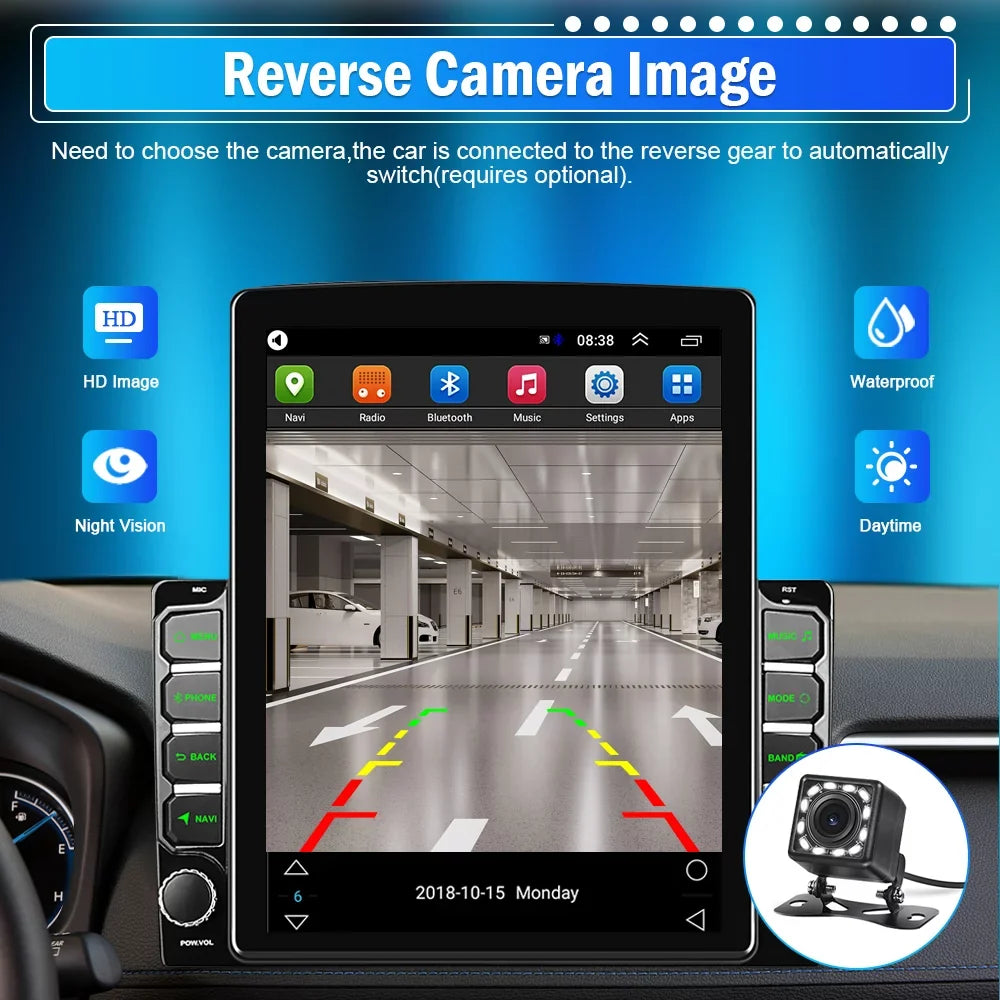 Podofo Double 2 Din 9.7 inch Vertical Touch Screen Car Stereo Radio Android 12 Mirror Link GPS Navi Bluetooth Wifi GPS FM USB with Backup Camera