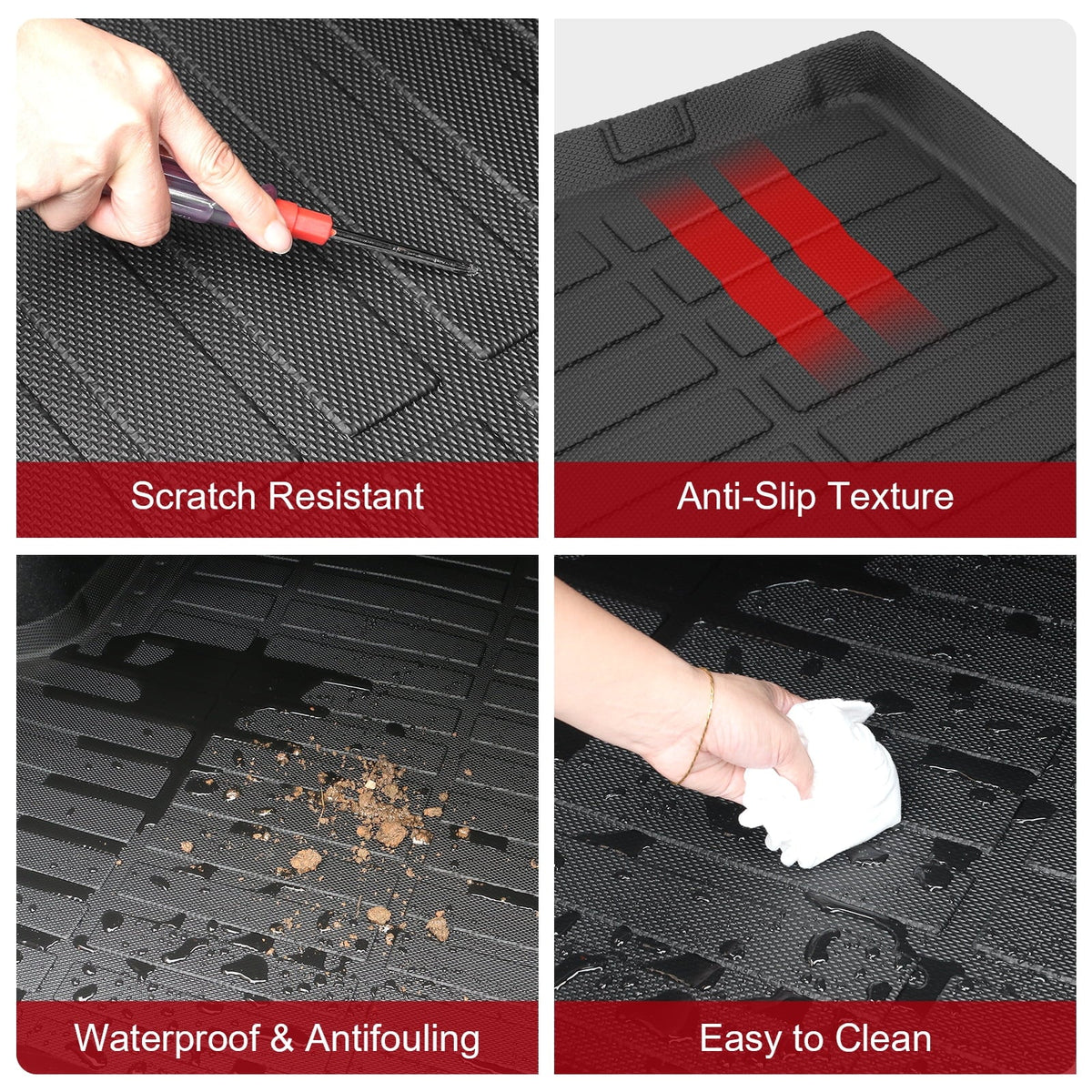 Ikon Motorsports Floor Mats & Trunk Mat Compatible With 2023-2024 Honda HR-V, Black 3D Molded Carpets Liner 1st 2nd Row Front Rear Boot Tray Protection Protection Cargo Pad TPE All Weather Protector