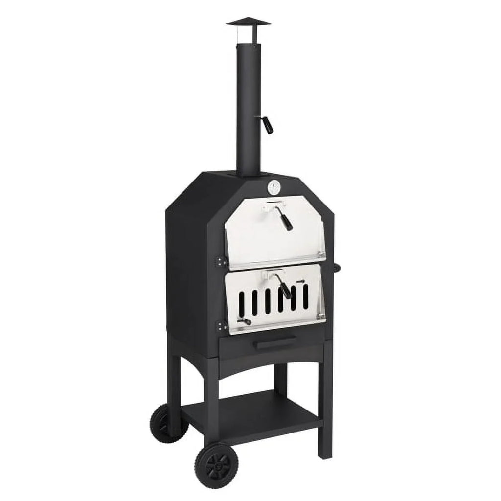 Fithood Outdoor Timber Fired Pizza Oven with Pizza Stone, Pizza Peel, Grill Rack, for Backyard and Camping