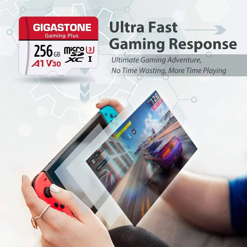 Gigastone 256GB Micro SD Card, Gaming Plus, A1 V30, for Nintendo Switch, High Speed 100MB/s, 4K Video Recording, compatible with Nintendo Switch Dash Cams GoPro Cameras