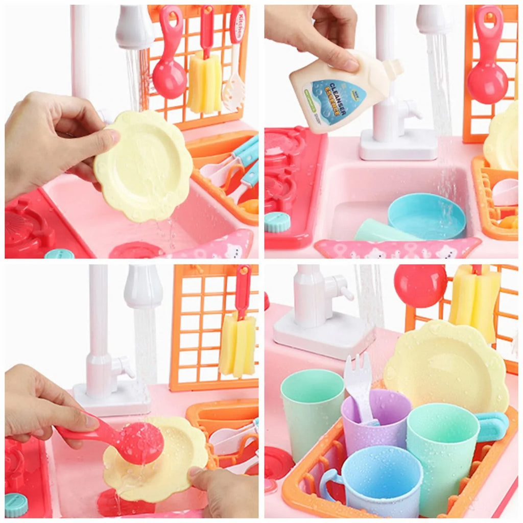 Kitchen Sink Toys Children Electric Dishwasher Playing Toy With Running Water Automatic Water Cycle System Play House Pretend Role Play Toys for Boys Girls Alphabet Board Game Board for Toddlers