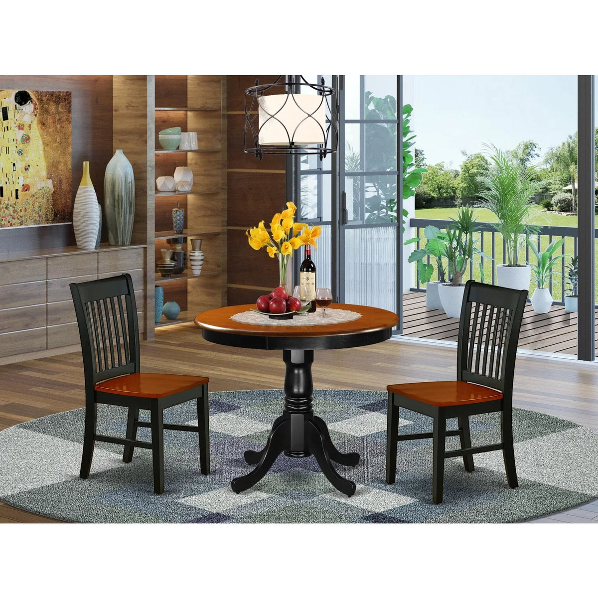 Antique 3-piece Traditional Lumber Dining Set in Black/Cherry