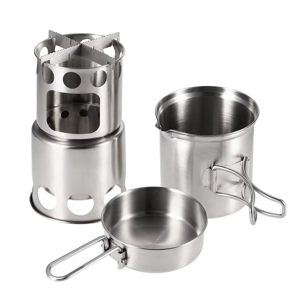 Arealer Portable Camping Stove Combo Timber Burning Stove and Cooking Pot Set for Backpacking Fishing Hiking