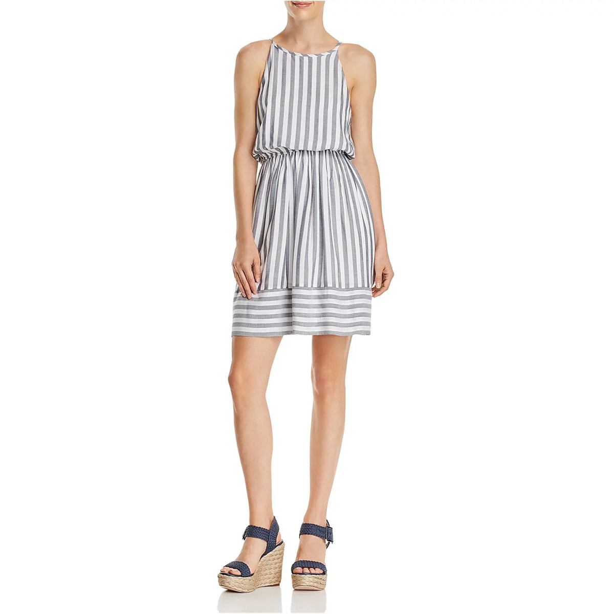 Aqua Womens Striped Fit & Flare Dress, Blue, Small