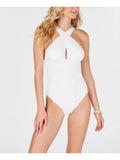 MICHAEL MICHAEL KORS Women's White Stretch Removable Cups Lined Ruched Convertible Full Enclosure High Neck One Piece Swimsuit 6