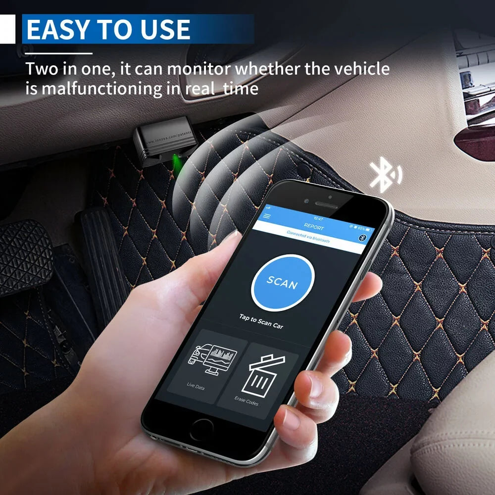 Innova 6000P Bluetooth Wireless OBDII Car Code Reader Check Engine Light ABS SRS Airbag System Automotive Diagnostic Tool OBD2 Scanner 12V Vehicle Read Clean Code Scanner for IOS and Android Phones