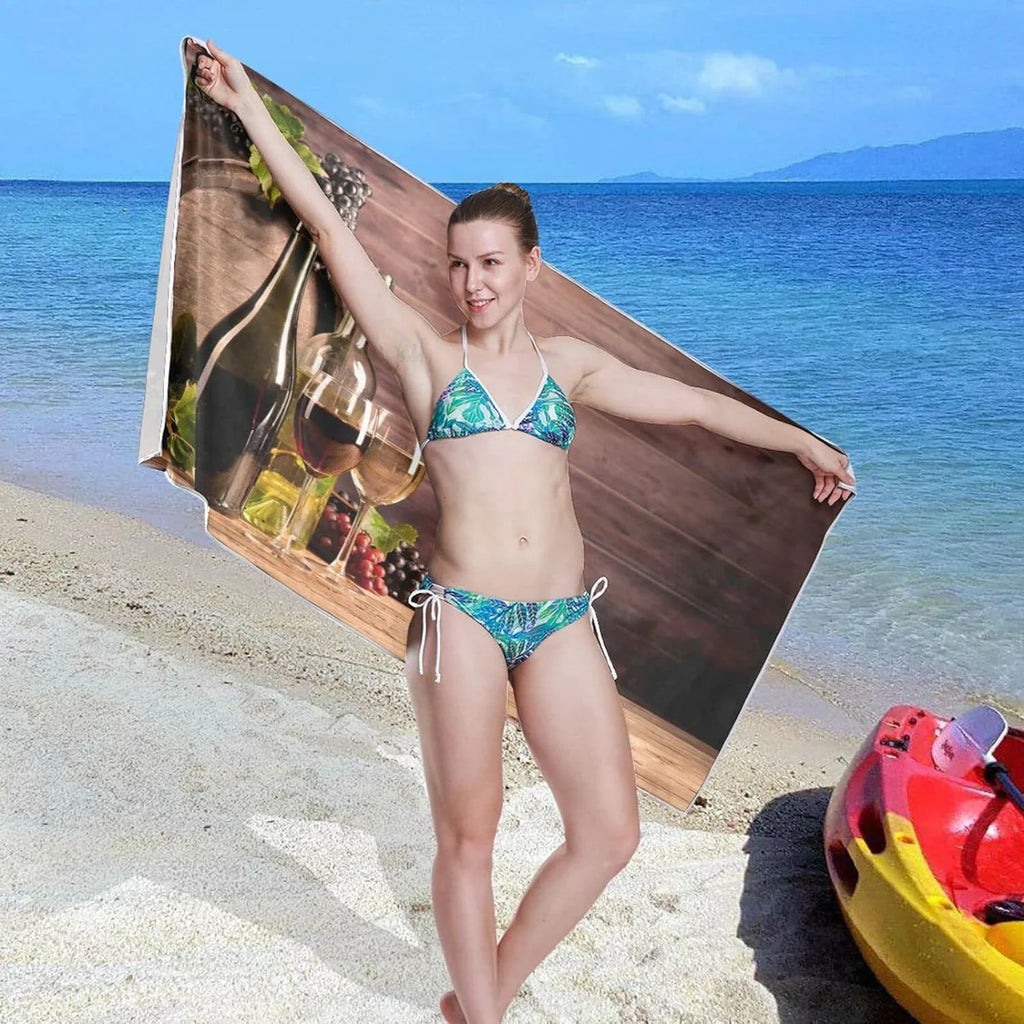 Bestwell Wine Board Beach Towel Oversized Towel Blanket, Thin Lightweight Microfiber Sand Free Quick Dry Towel, 31”X71” Multipurpose Pool Bath Yoga Swim Shower Towel