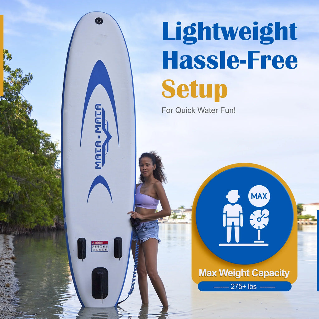 MATA MATA Blue Stream 10' Stand Up Paddle Board with Premium SUP Accessories & Backpack, Non-Slip Deck, Waterproof Bag, Leash Paddle, and Hand Pump