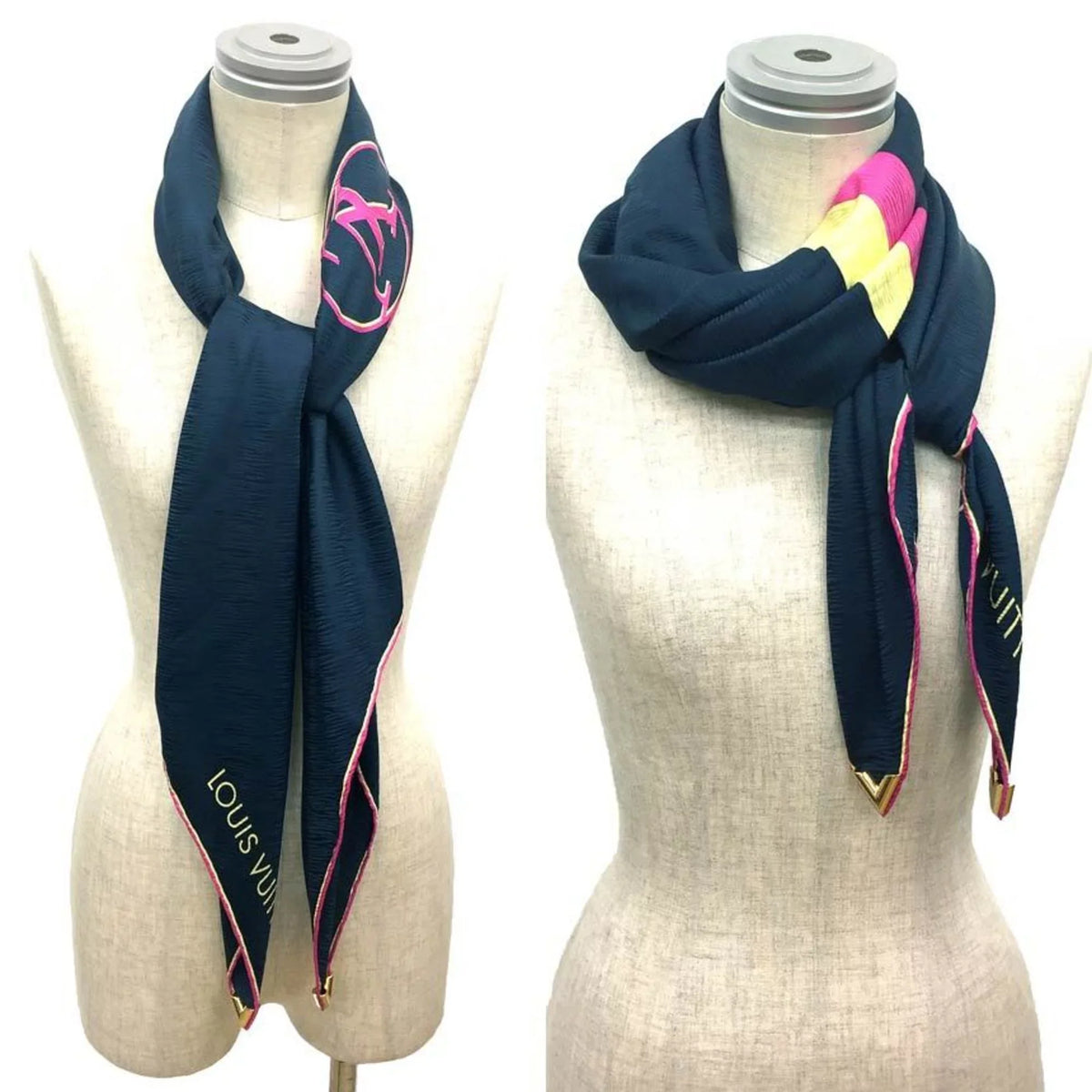 Pre-Owned LOUIS VUITTON Louis Vuitton Scarf Muffler Carre Myepi M73915 100% Silk Navy aq4339 (Good)
