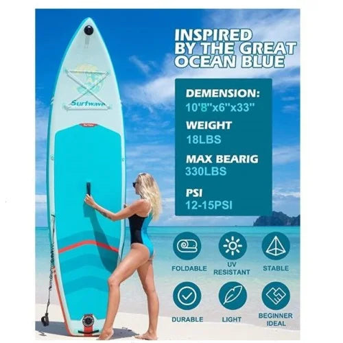 Inflatable Stand Up Paddle Boards 10'8''*33"*6" With Premium SUP Accessories & Backpack, Leash, Paddle, Hand Pump,Wide Stance, Non-Slip Relaxation Deck for Youth & Adults
