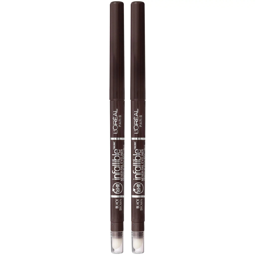 Enhance Your Eyes with L'Oreal Paris Infallible Never Fail Eyeliner - Black Brown, 2 Count - Includes Built-In Sharpener!